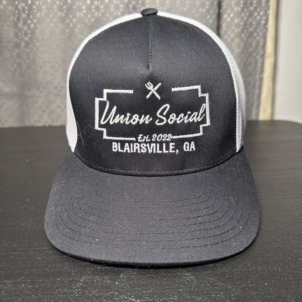 Union Social Hat Cap Snap Back Mens Black White Mesh Trucker Blairsville